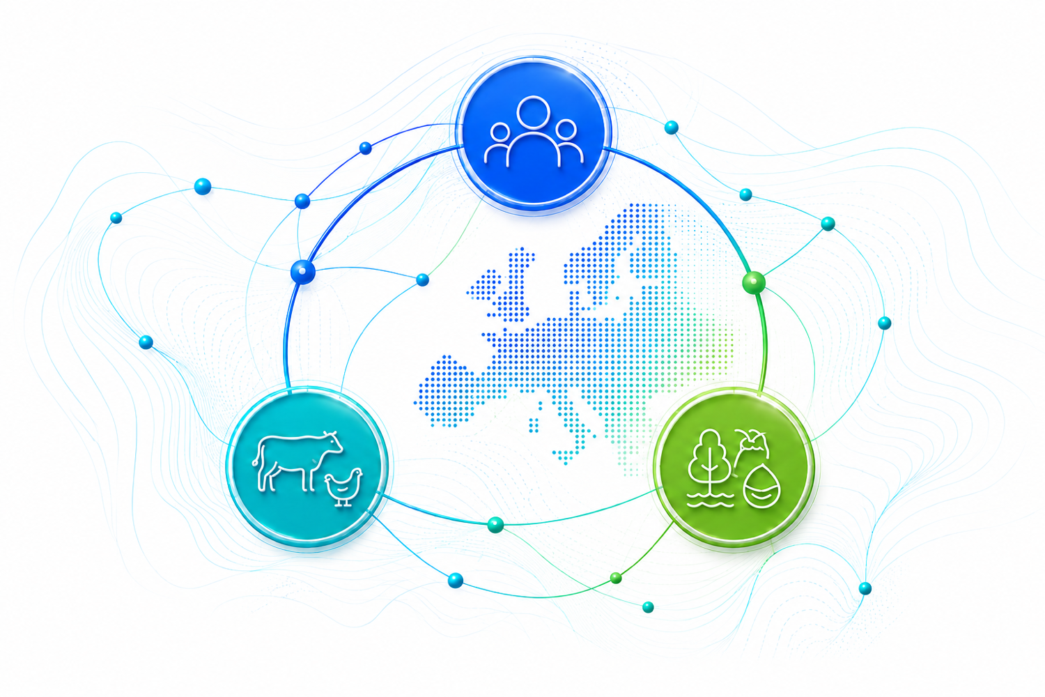 Human, animal and environmental health connected in a network around a map of Europe